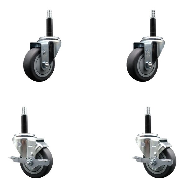 Service Caster 3.5'' Thermoplastic Rubber Wheel Swivel 3/4'' Expanding Stem Caster Set 2 Brakes, 4PK SCC-EX20S3514-TPRB-2-TLB-2-34 - main